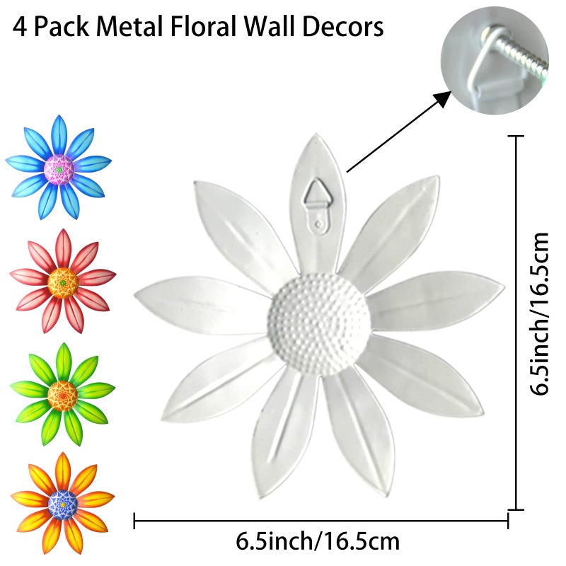 Gooyule Metal Flower Decor  4 Pack Metal Flowers Wall Decor Colorful Flower Wall Art 6.5"" Metal Floral Wall Decor Indoor Outdoor Hanging Wall Decor Metal Wall Decor Set for Home Office Garden Yard - Image 3